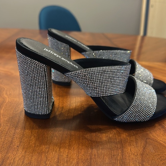 Jeffrey Campbell Camilla Caviar Crystal Sparkle Slide Heels Silver Black Sz 8 - Picture 2 of 7